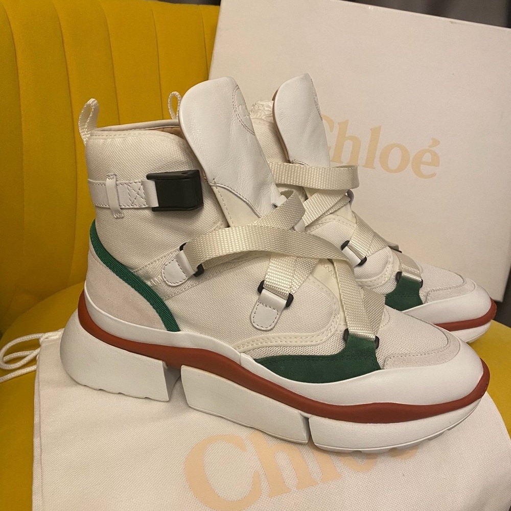 Chloe White and Green High-Top Sneakers , like new , worn ones